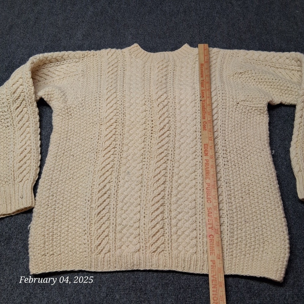 * Vintage Heavyweight Knit Sweater Women Large Beige Crew Neck - Picture 3 of 9